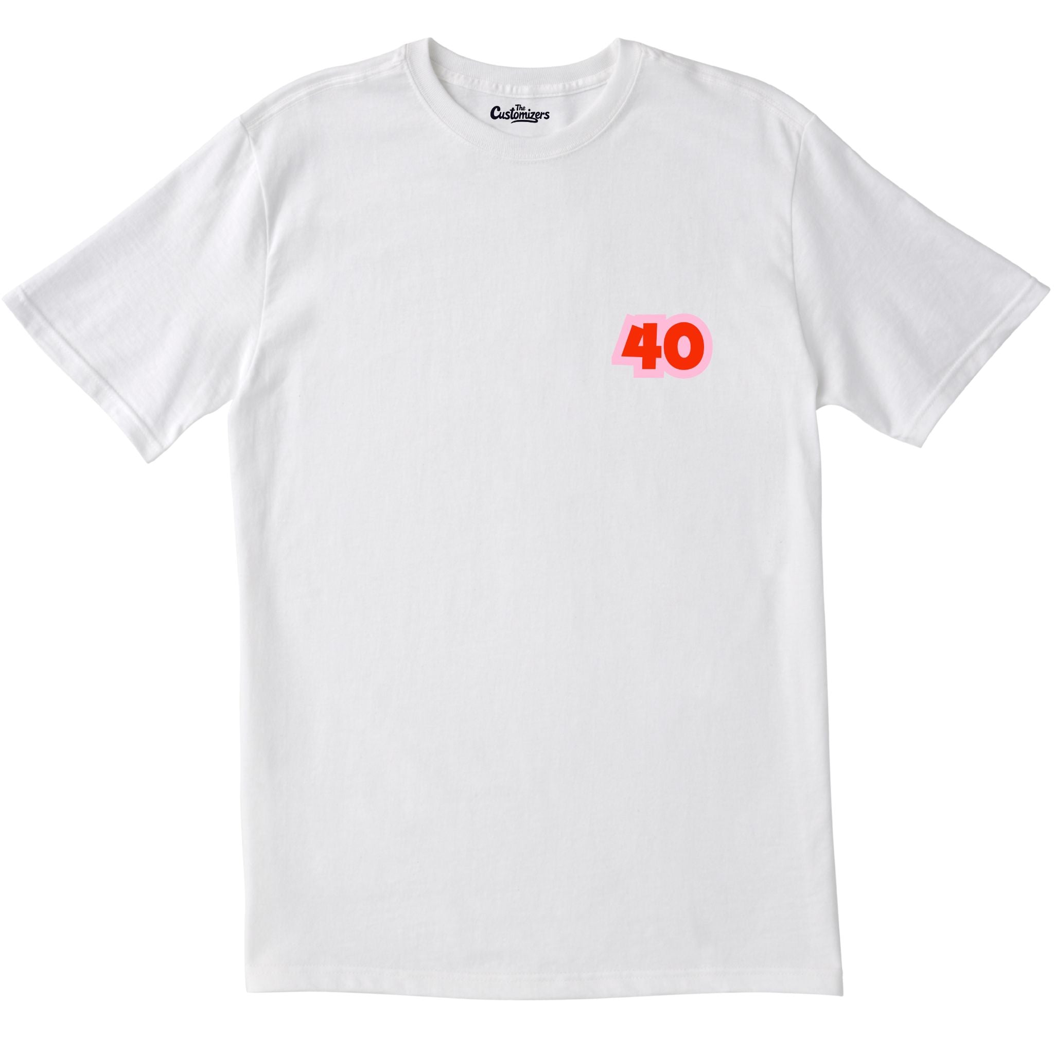 White T-shirt with small red “40” design on the front left chest