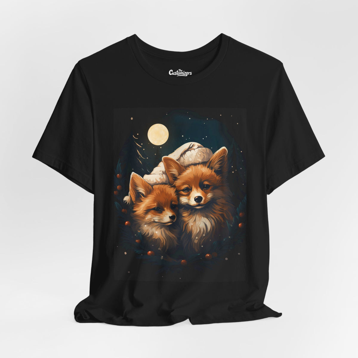 Cute Winter Foxes Under Moon Tee